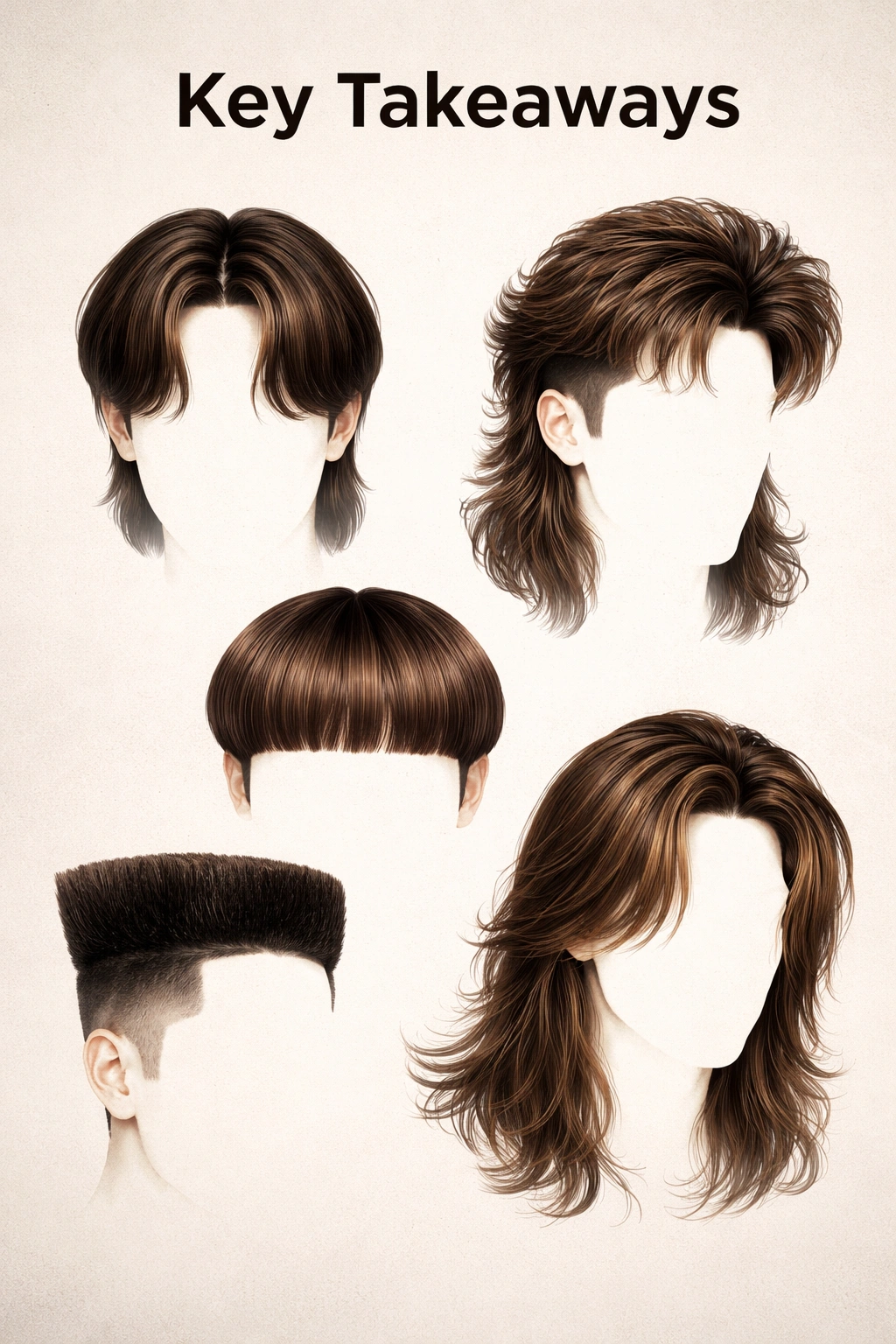 Silhouettes of iconic 1990s hairstyles in a minimalist montage