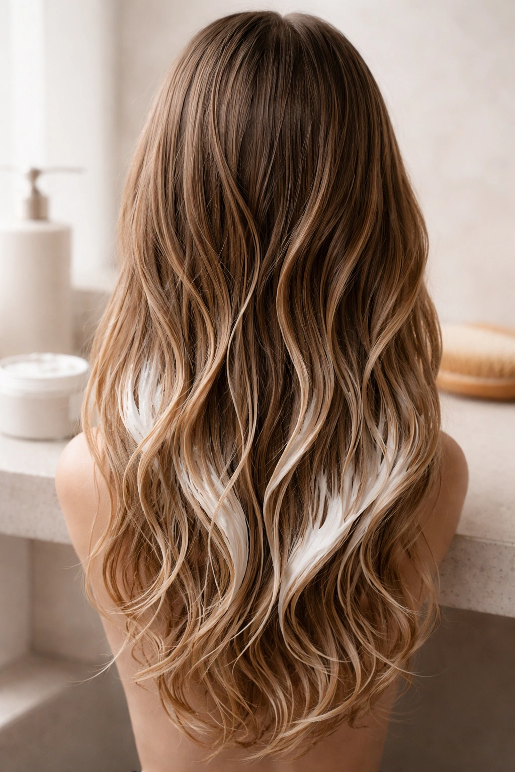 2A hair on a mannequin with lightweight conditioning mask on mid-lengths and ends
