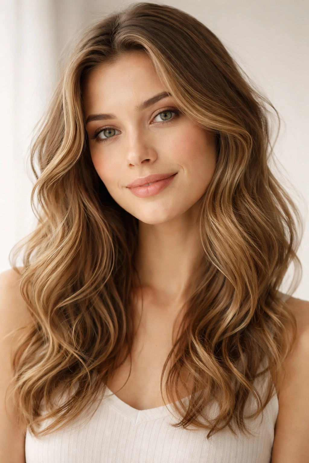 Portrait of a person with soft 2A waves and natural texture