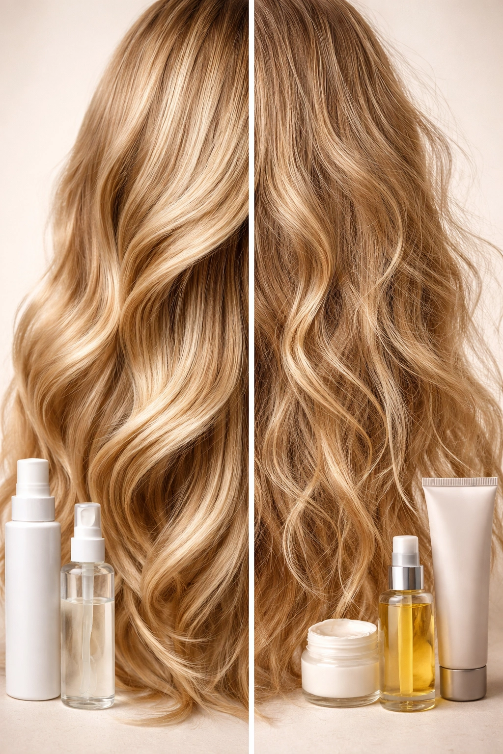 Split-view close-up of 2A hair showing volume and flat texture on each half