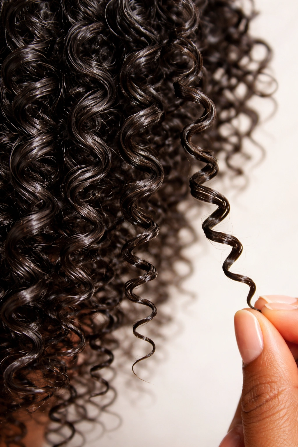 Close-up of wet 3C curl pattern with tight corkscrews