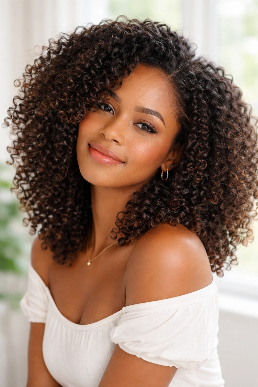 Confident 3C curls with a joyful, relaxed expression.