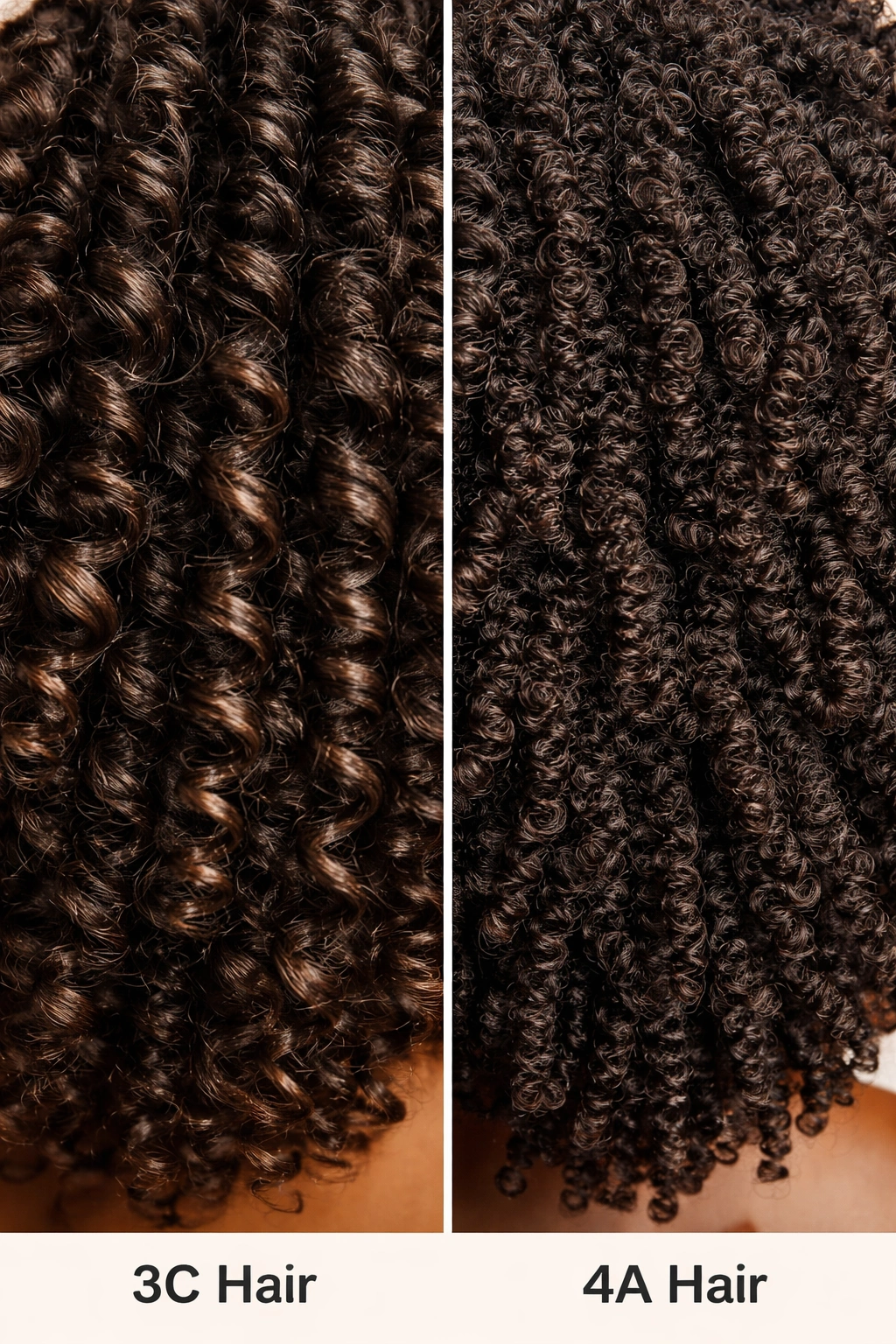 Side-by-side 3C corkscrew curls and 4A zigzag coils