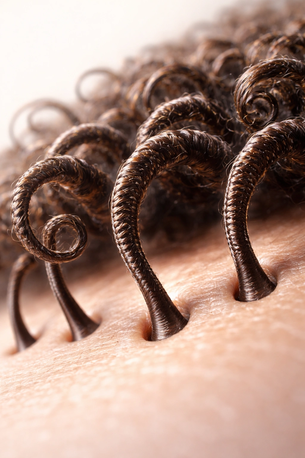 Close-up of 4A hair showing S-shaped curl and cuticle texture