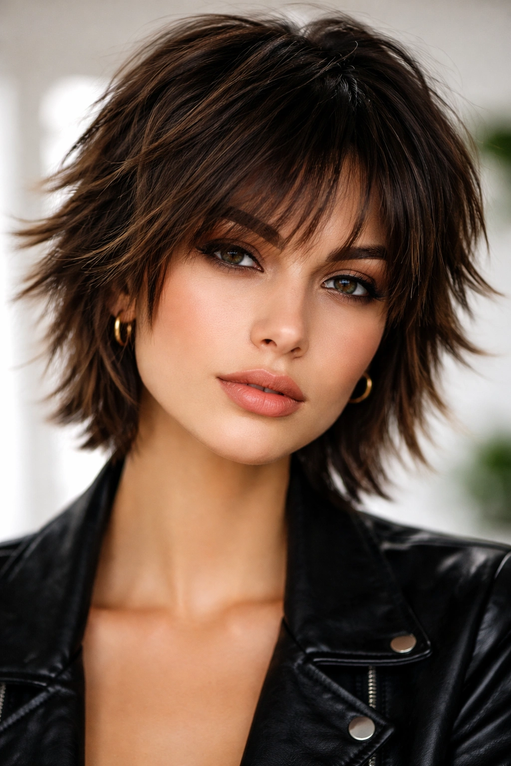 Choppy short haircut with textured ends and bold 90s vibe