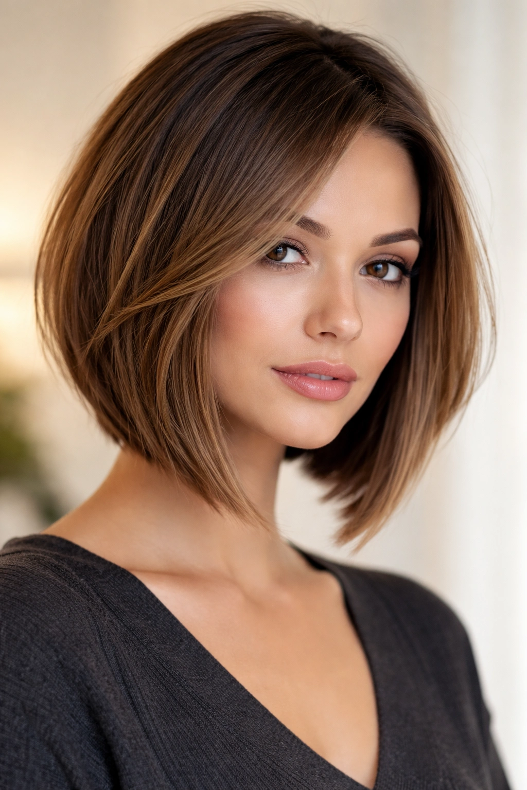 20 Medium Length Haircuts For Every Hair Texture 15 A-line bob with angled layers creates face-framing silhouette