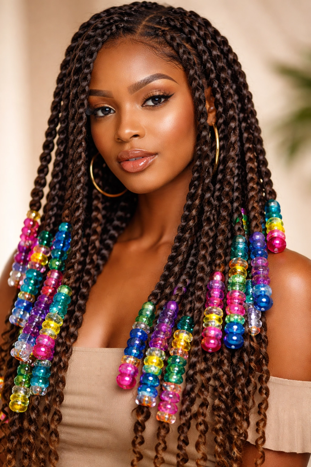 Close-up passion twists with colorful acrylic beads