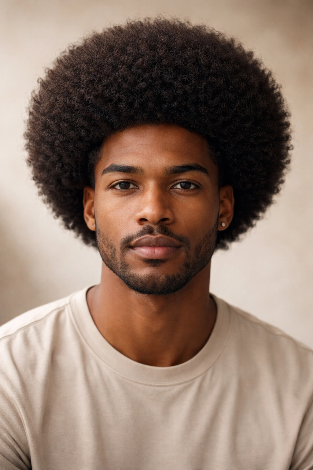 12 Haircuts For Men With Naturally Curly Hair 7 Portrait of a man with a natural rounded Afro showing even curl length.