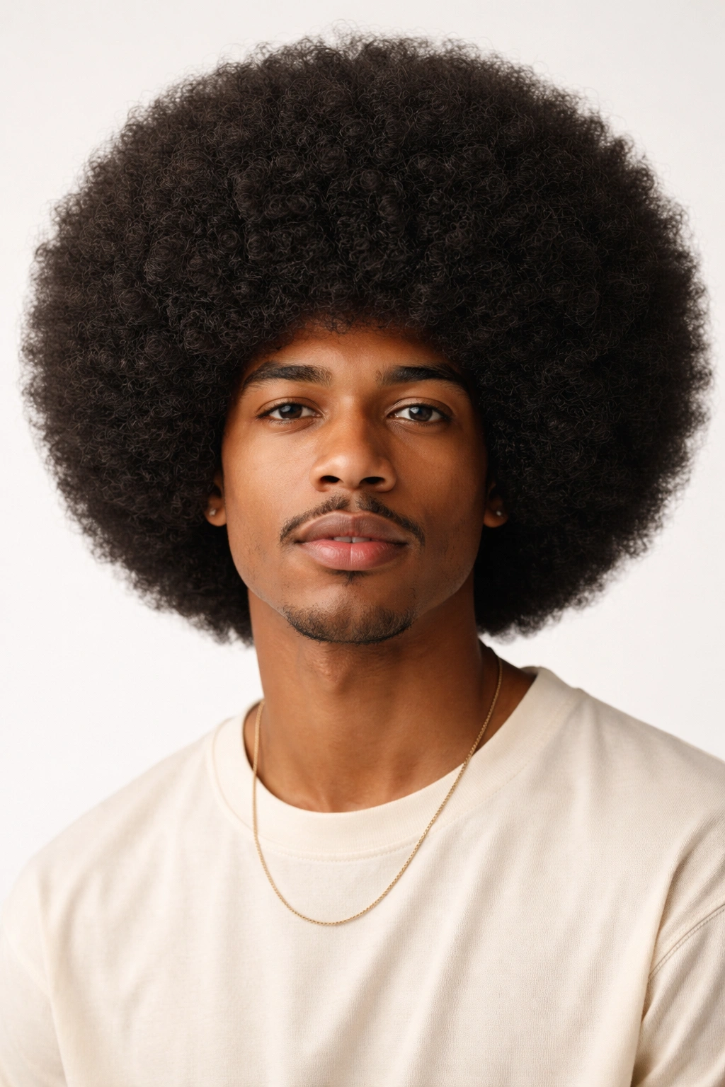 Man with a large rounded afro and natural curls