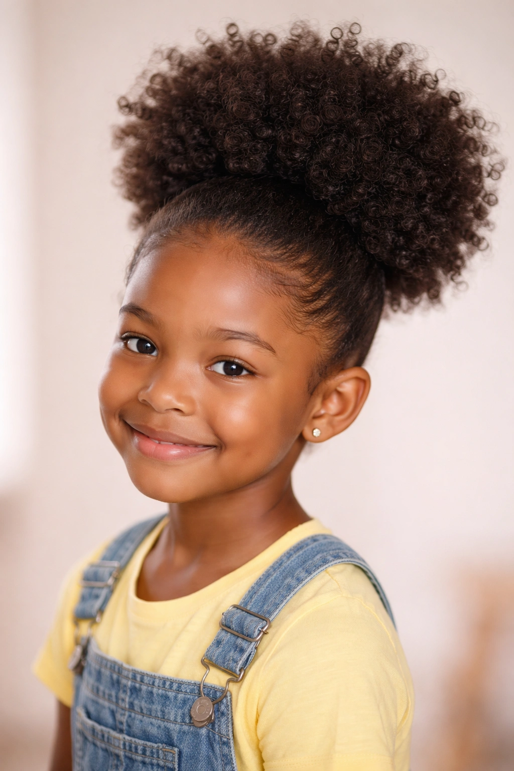 High afro puff on a child's head with defined curls