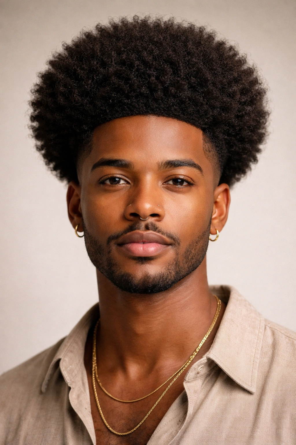 Rounded Afro with tapered sides