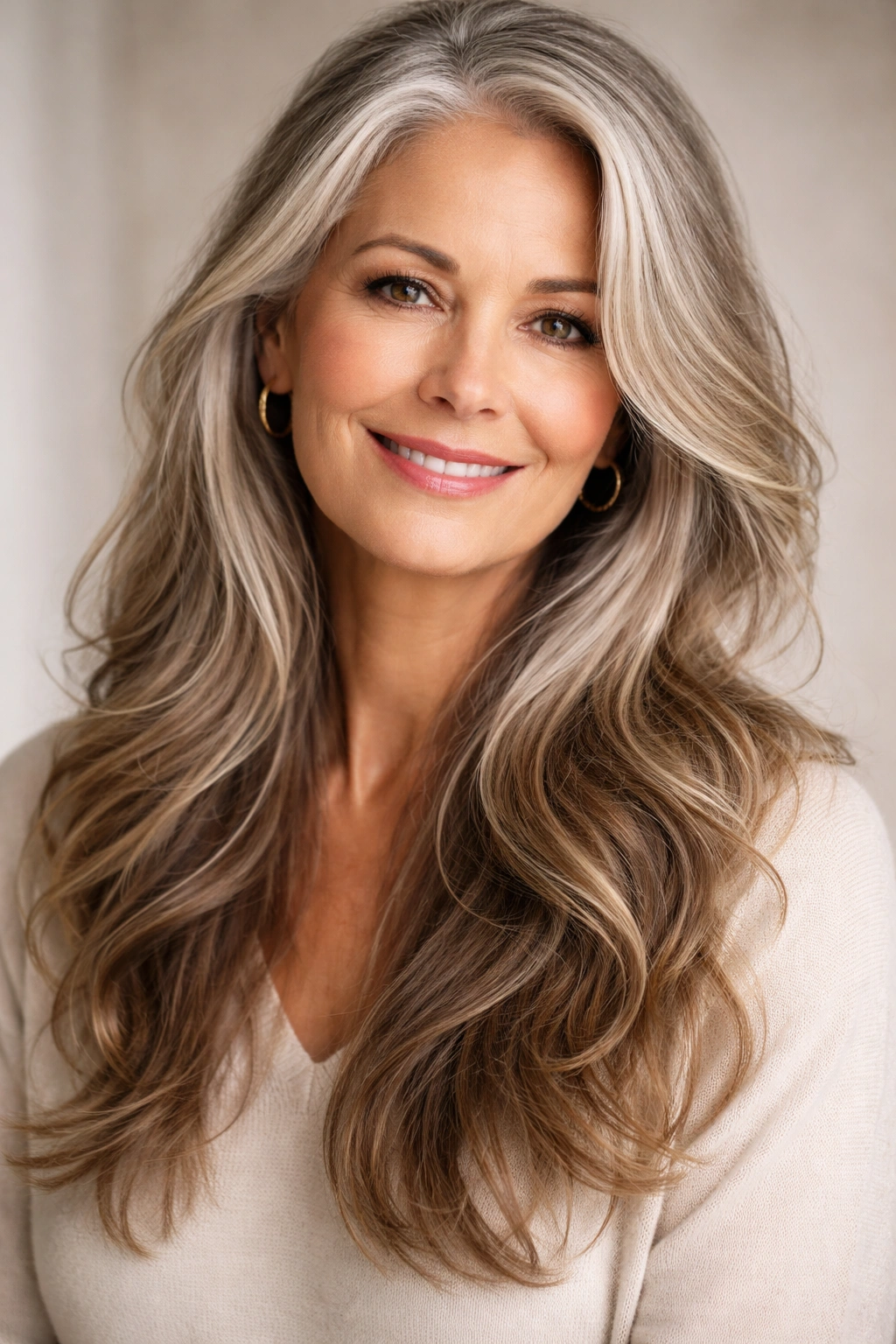 Mature woman's hair showing natural texture and gentle dryness at ends