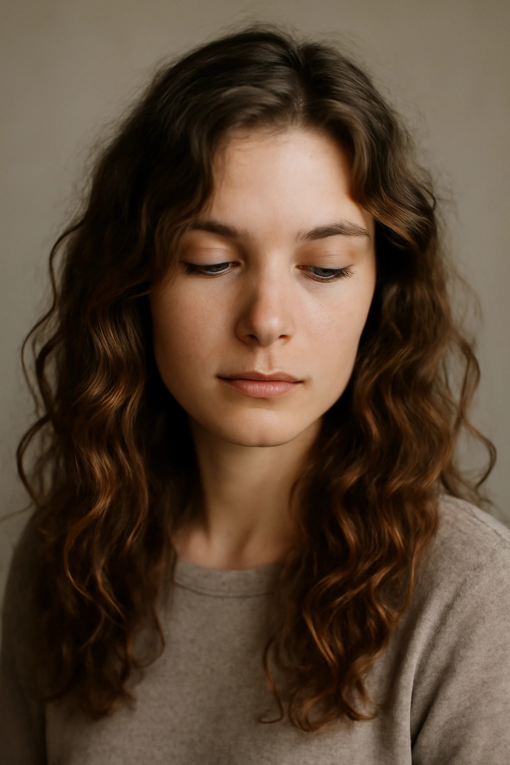 15 Natural Wavy Hairstyles You Can Air Dry Easily 16 Contemplative portrait showcasing natural air-dried waves in hair