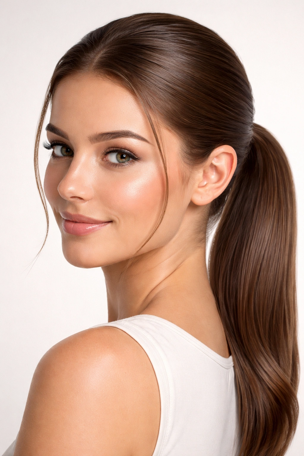 Portrait of a person with a sleek low bun showing secure hold