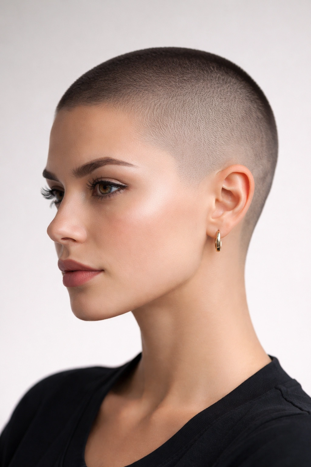 Portrait showing a uniform all-one-length fade around the head