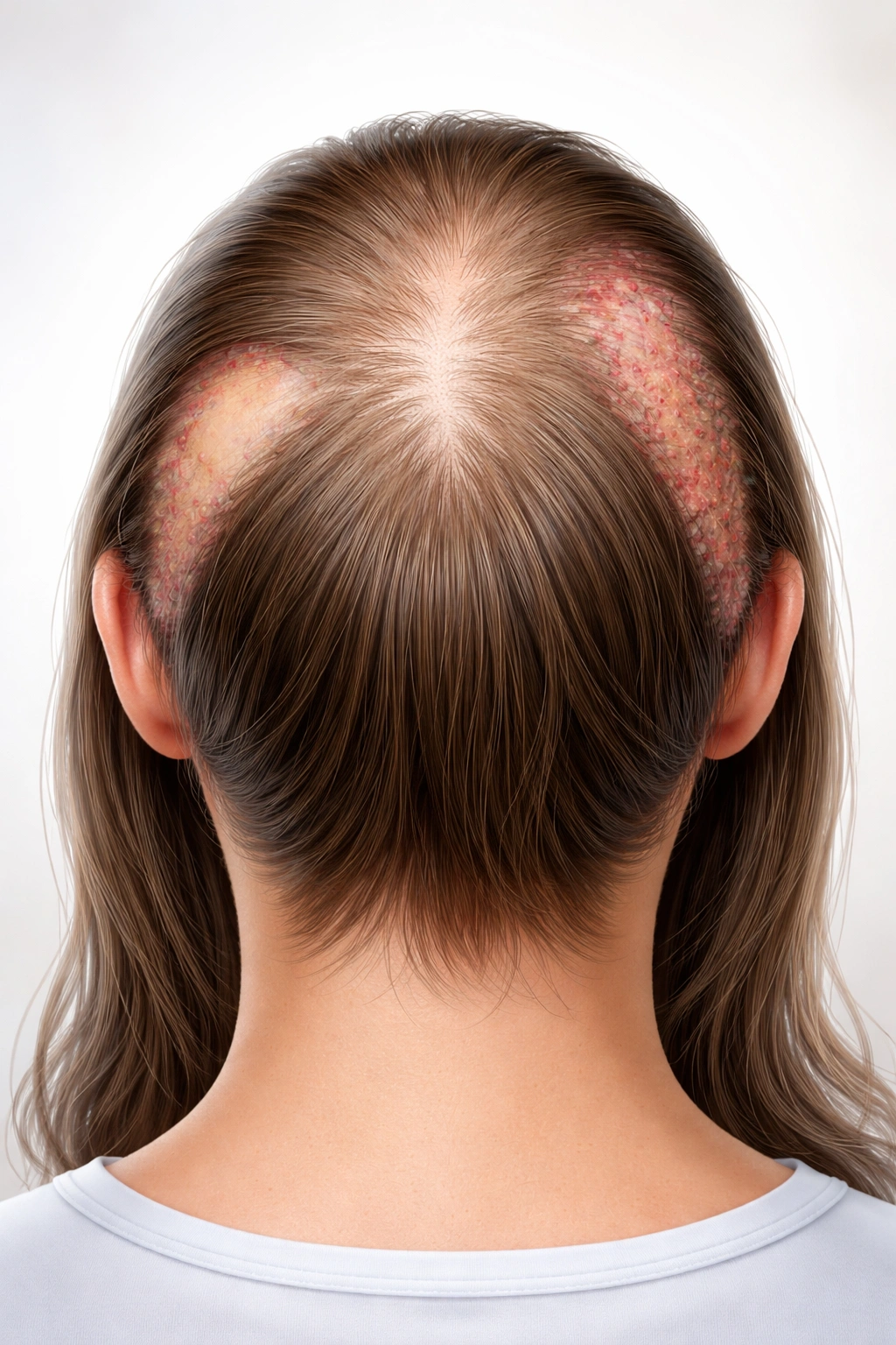 Head silhouette with two patterns of hair density representing alopecia types