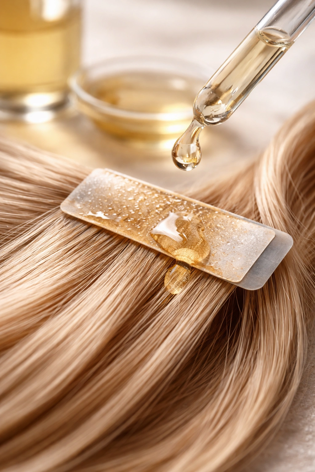 Tape-in bond treated with oil to loosen adhesive