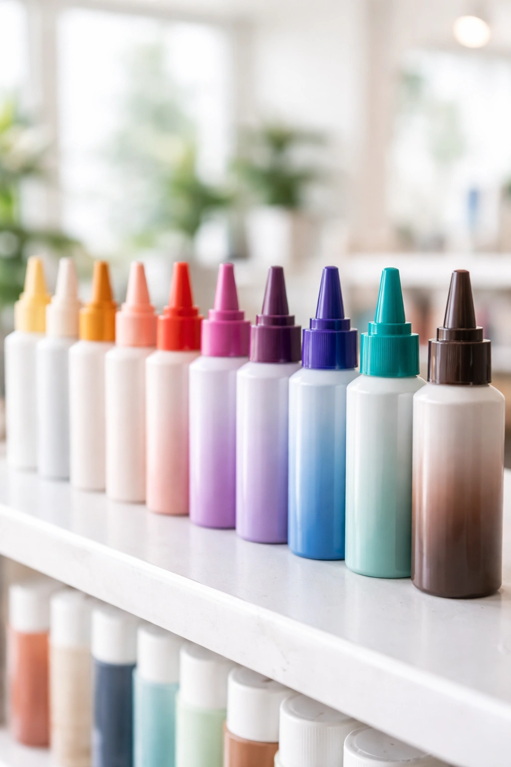 Assorted ammonia-free hair dye bottles on shelf