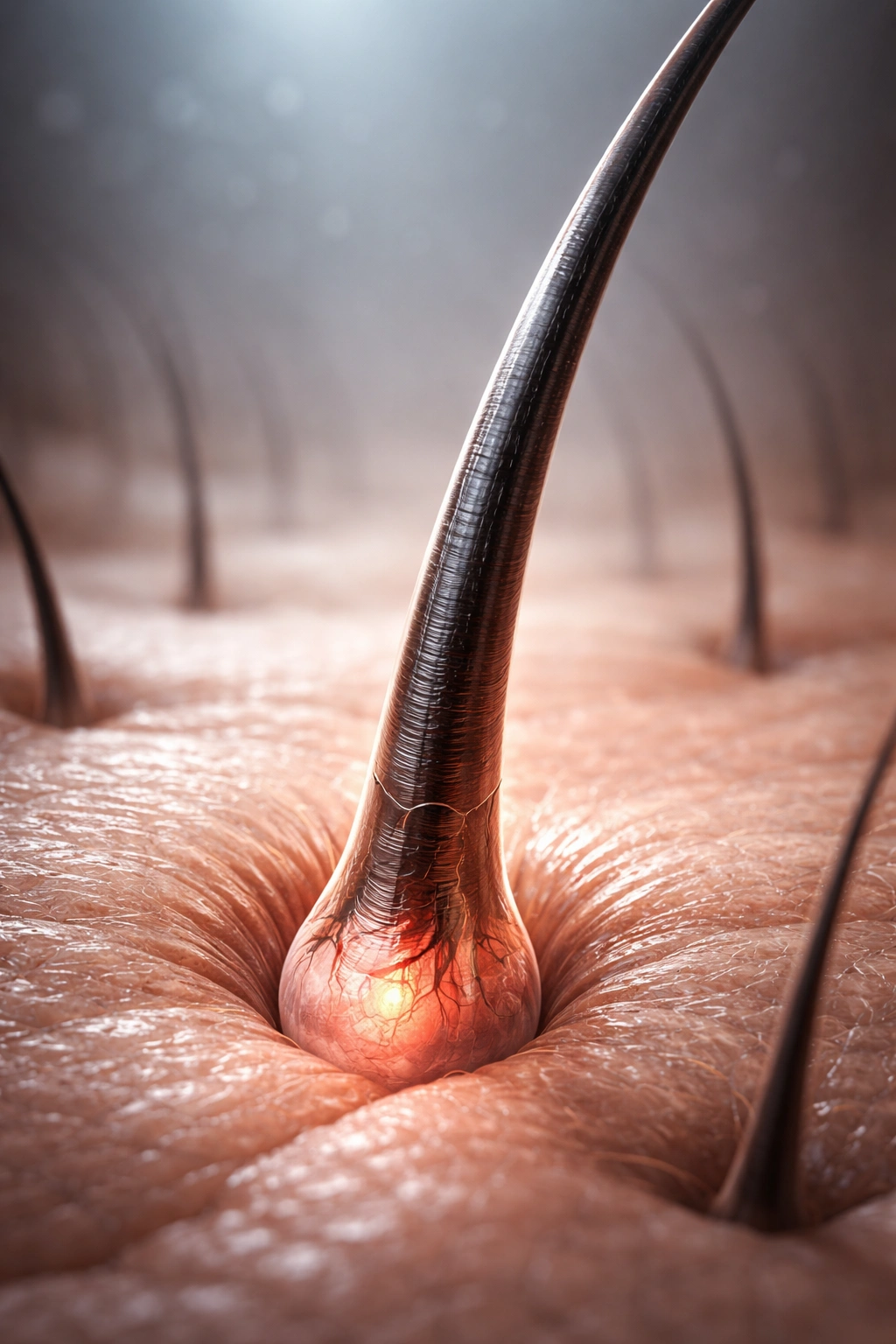Hair follicle in anagen phase with a long growing hair shaft