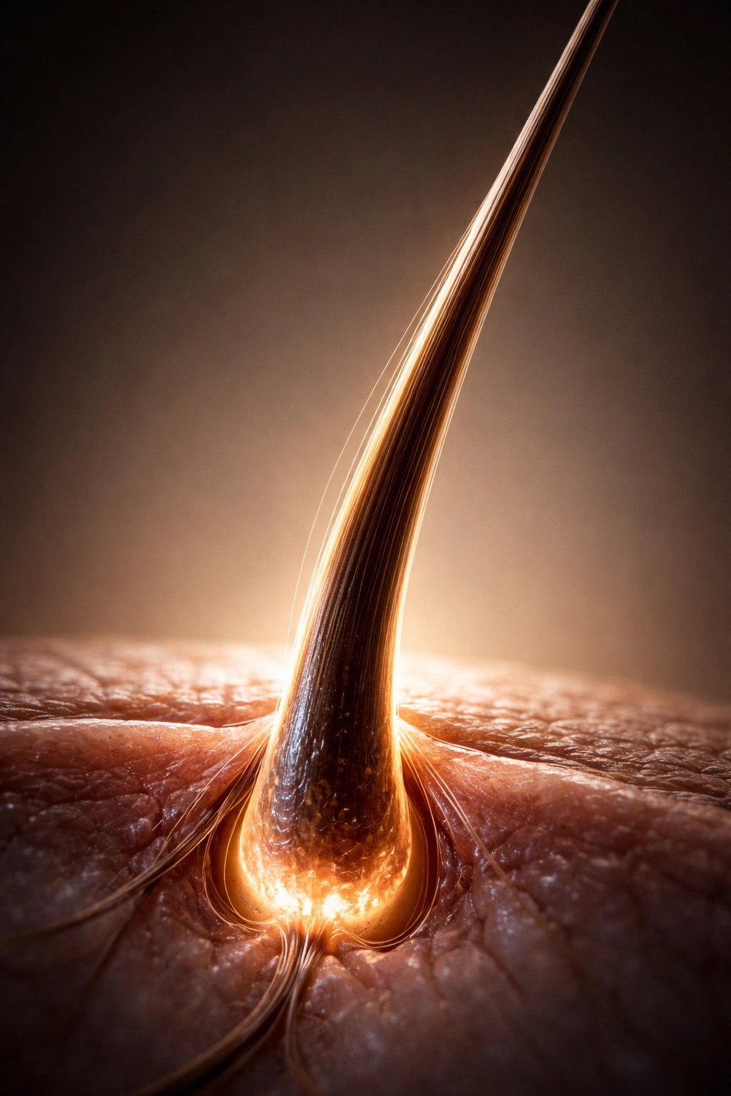 Hair emerging from a follicle in the growth (anagen) phase
