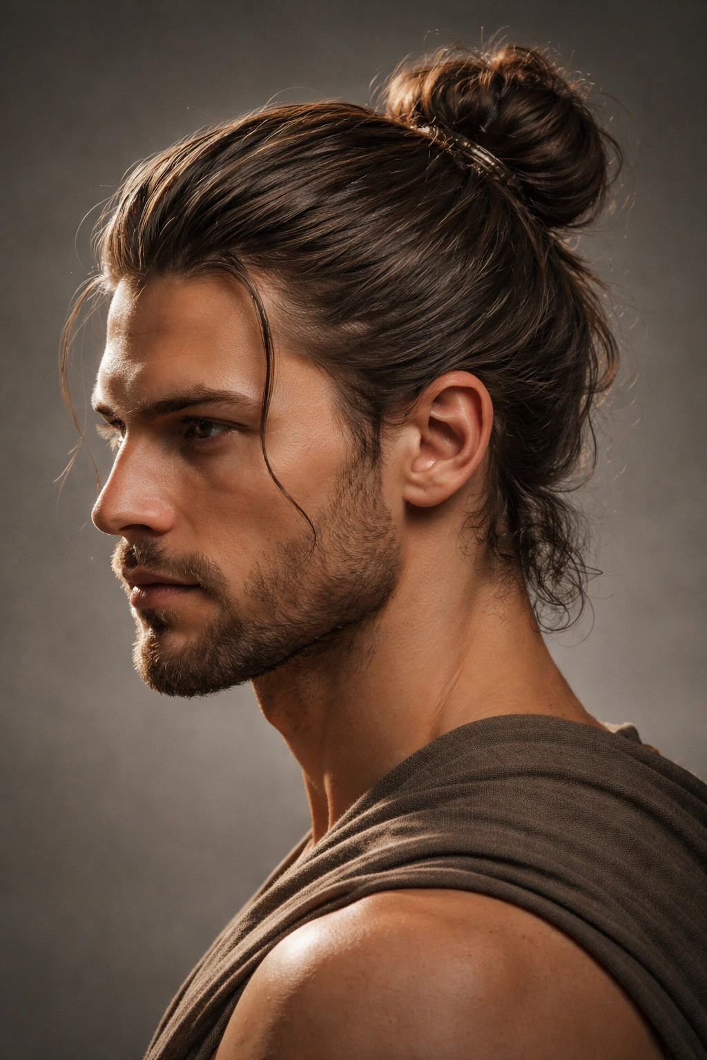 Back/side view of a Greek man bun with pins