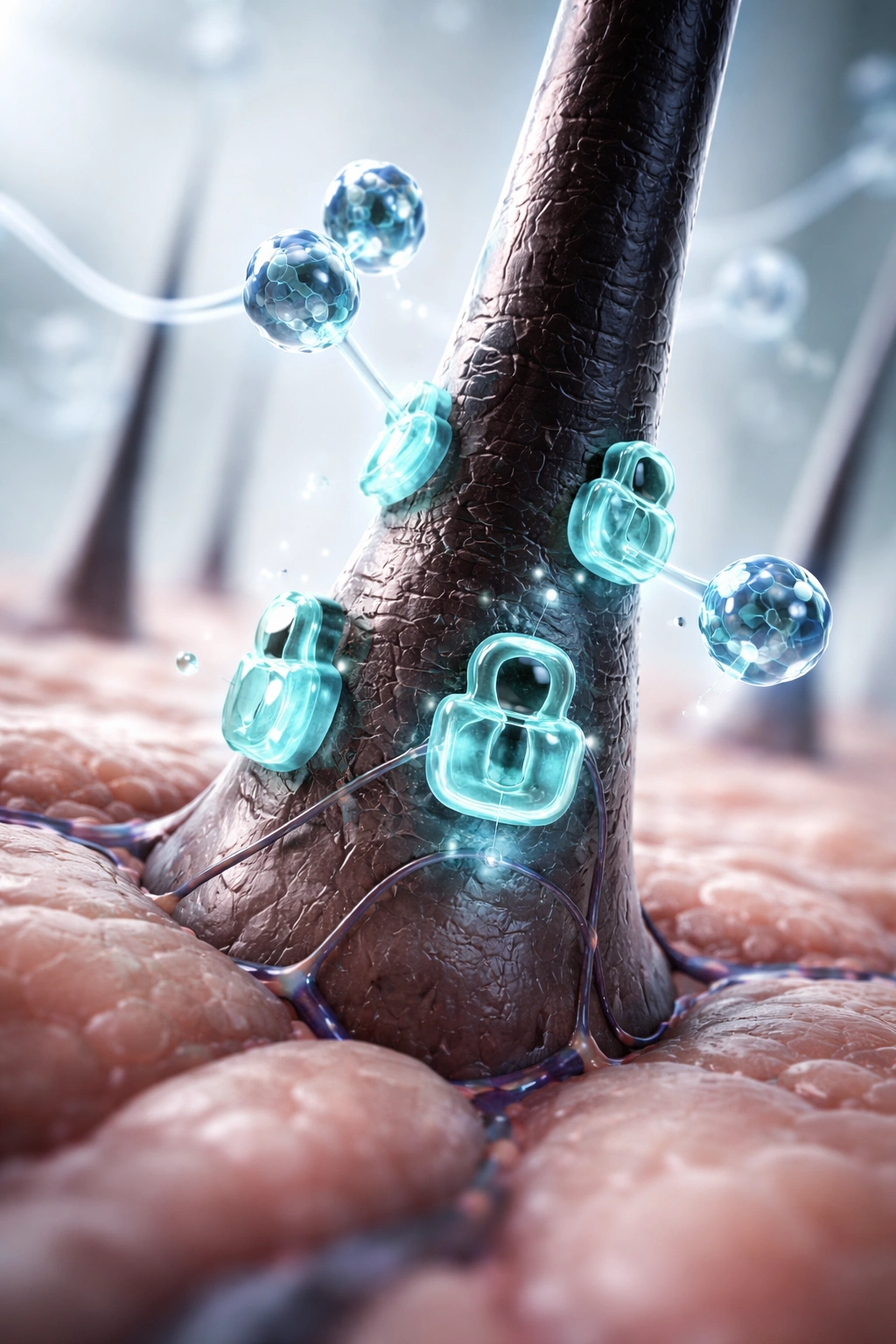 Macro close-up of a hair follicle with androgen receptor sites
