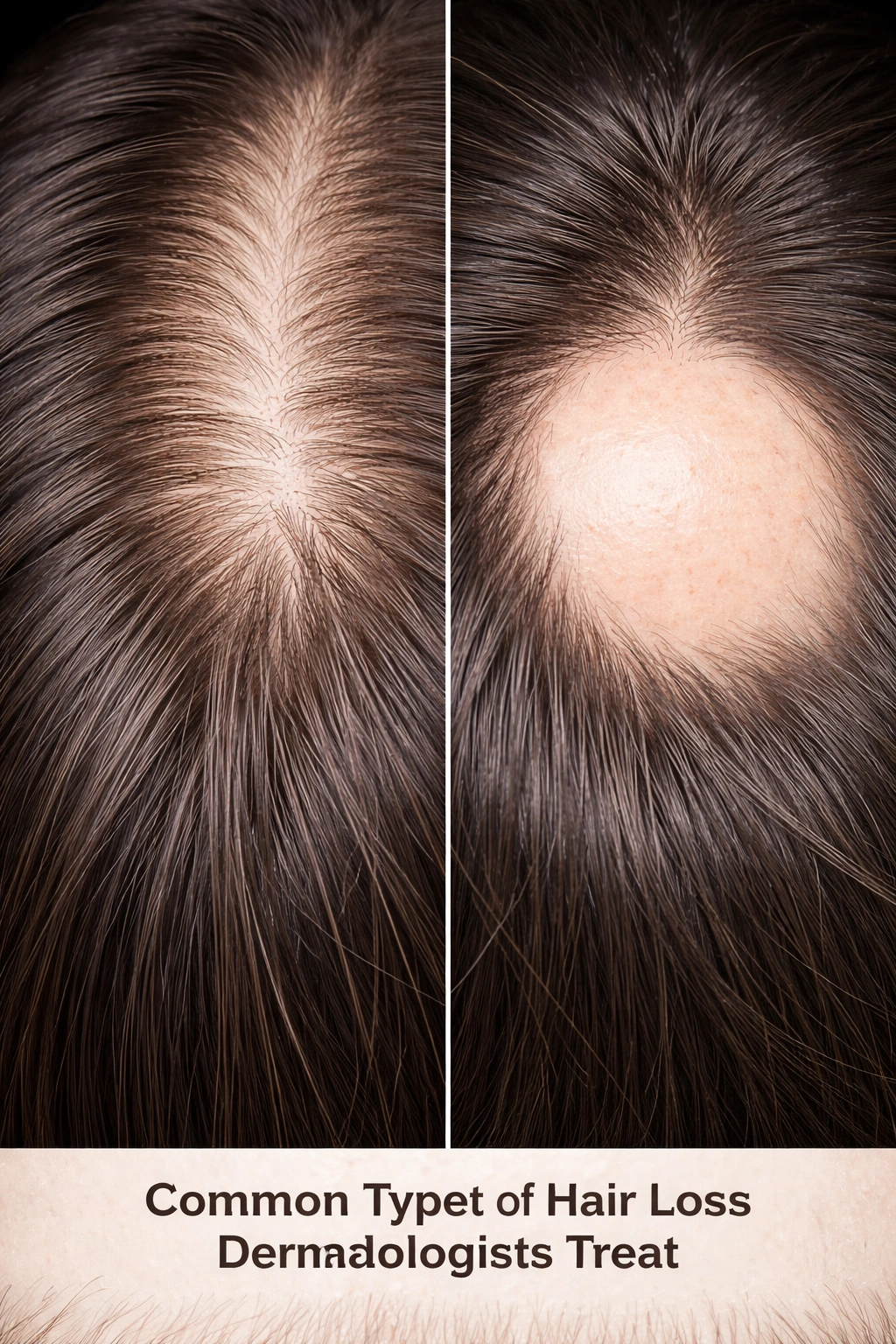 Scalp showing androgenetic alopecia pattern and patchy hair loss