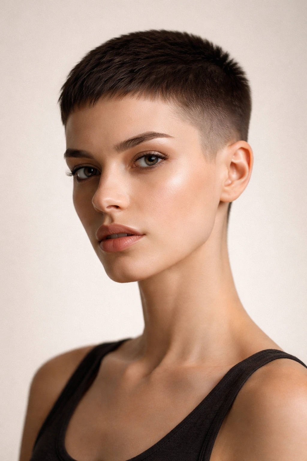20 Short Pixie Haircuts That Practically Style 7 Close-up of an androgynous crop pixie cut highlighting bold geometric lines