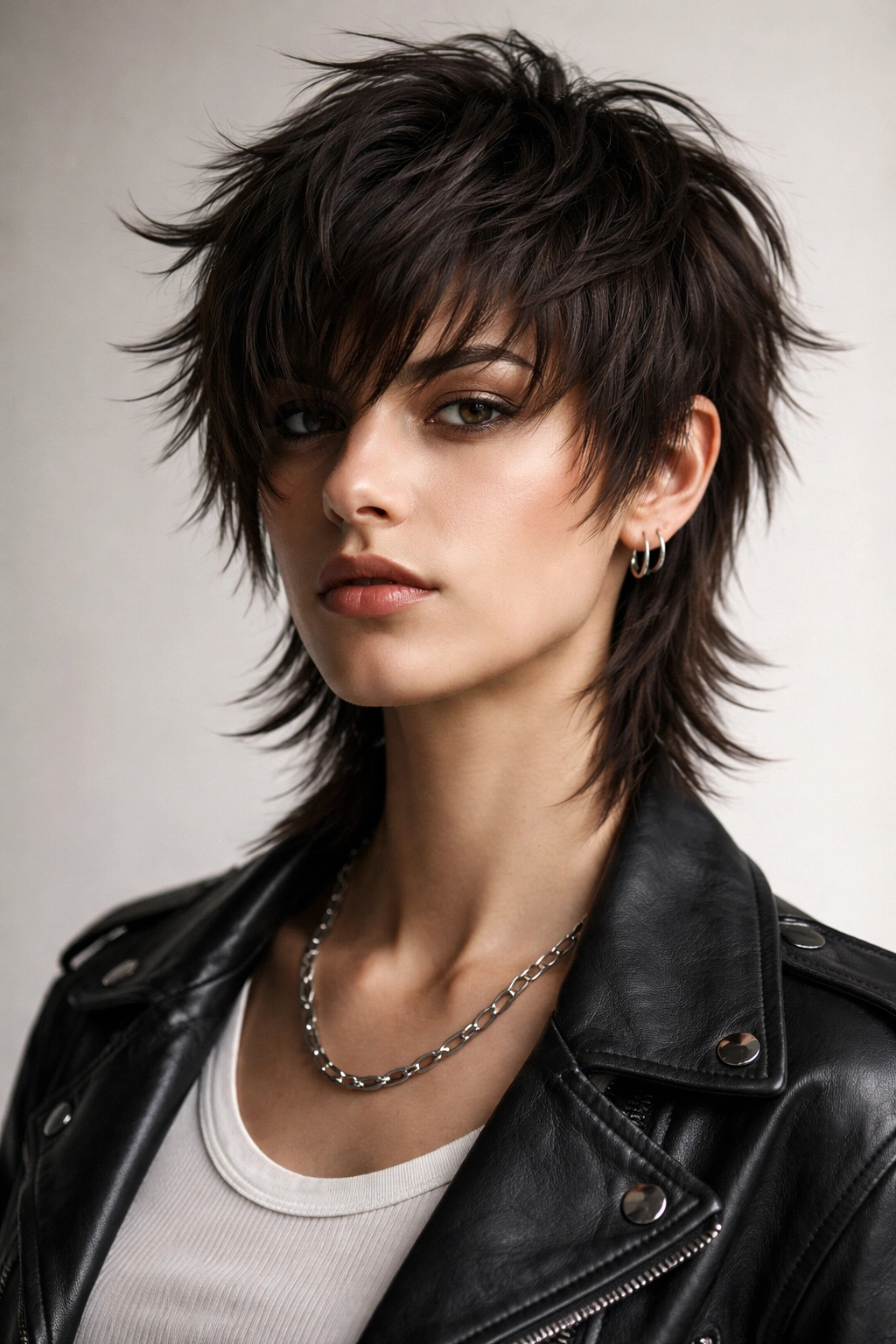 15 Short Shag Haircuts With Lived In Texture 8 Close-up of an androgynous shag with sharp lines and face-framing layers