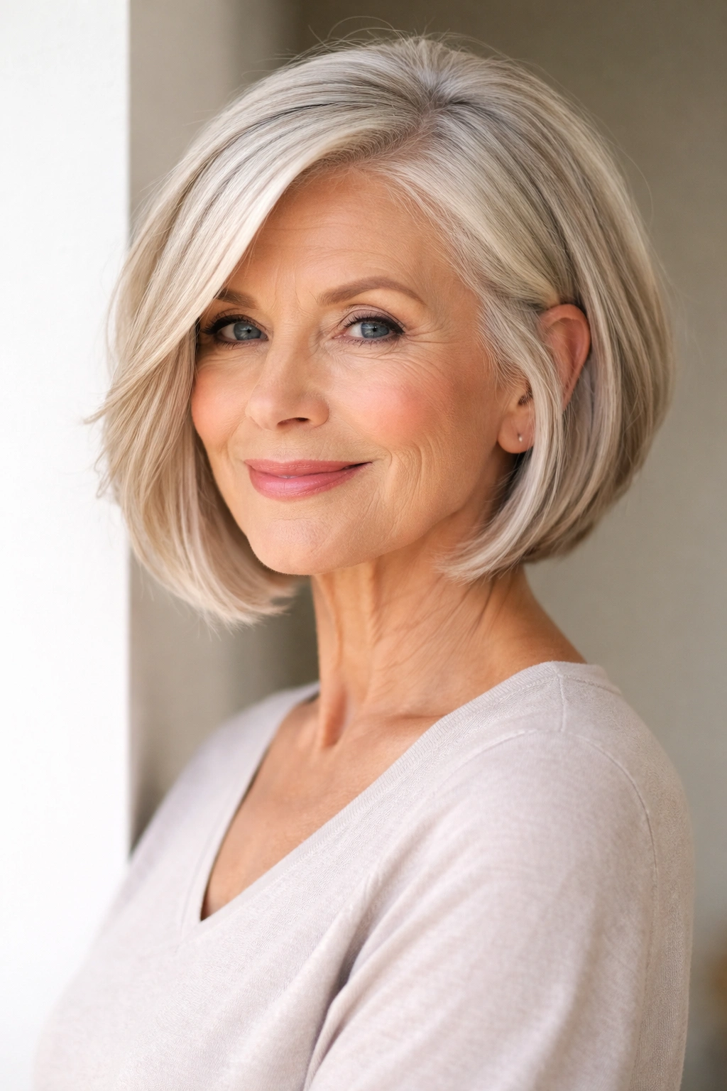 15 Hairstyles That Look Gorgeous On Women Over 70 9 Mature woman with angled bob and longer front pieces