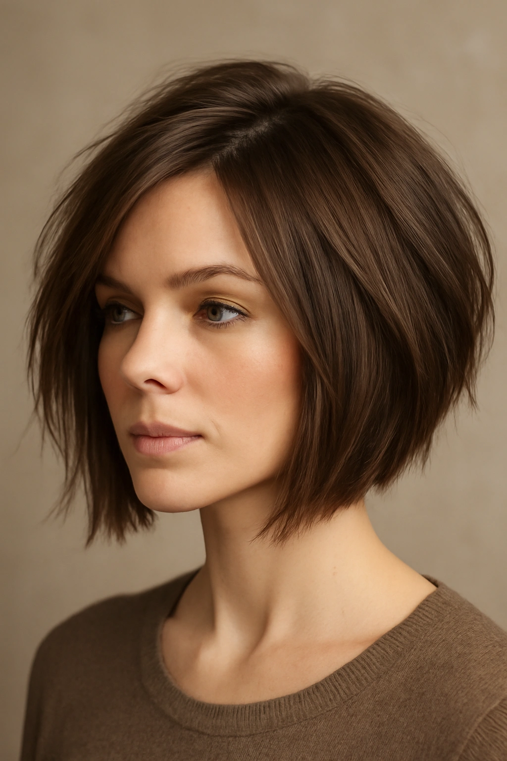 Close-up of an angled bob with front-shorter back-longer cut