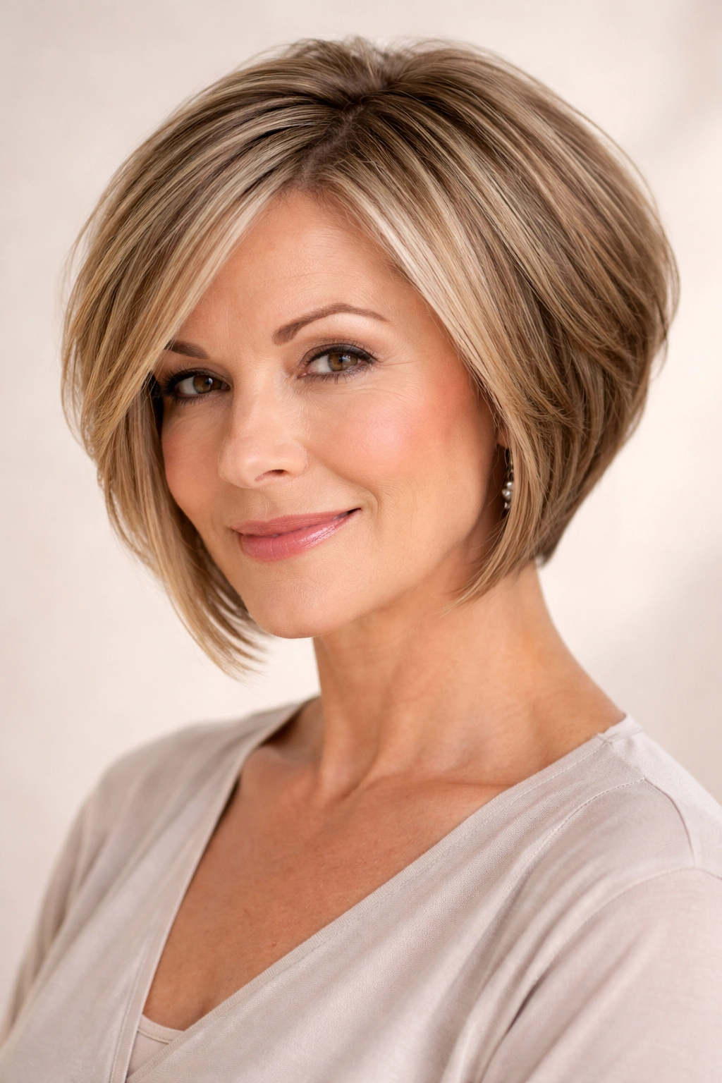 Angled bob with graduated layers showing tapered back to front
