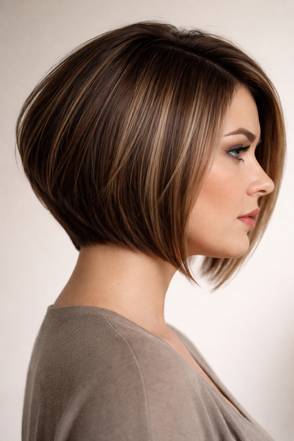 10 Haircuts For A Round Face And Double Chin 4 Angled graduated bob showing back shorter and front longer