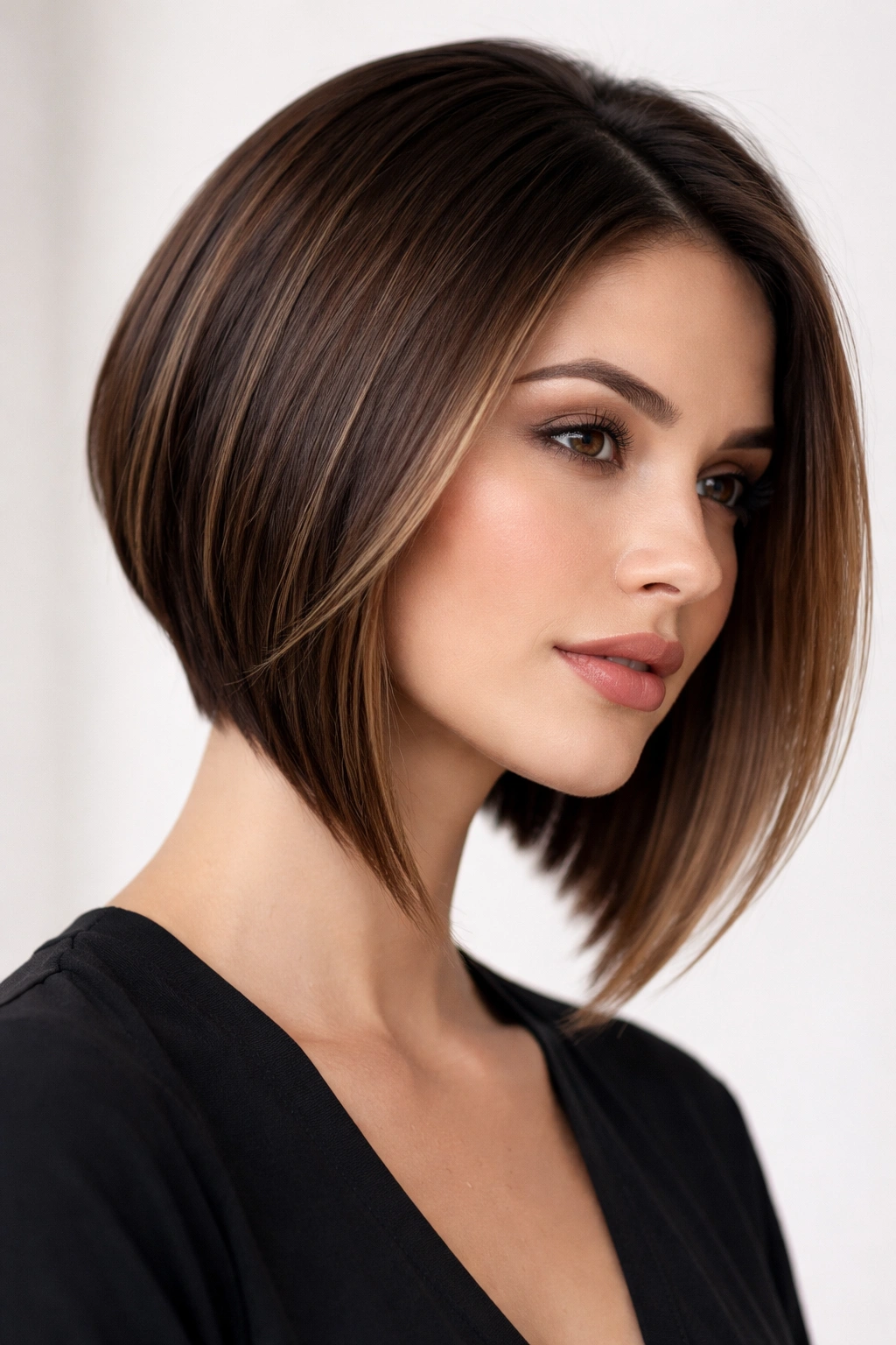 Angled bob with longer front pieces and shorter back