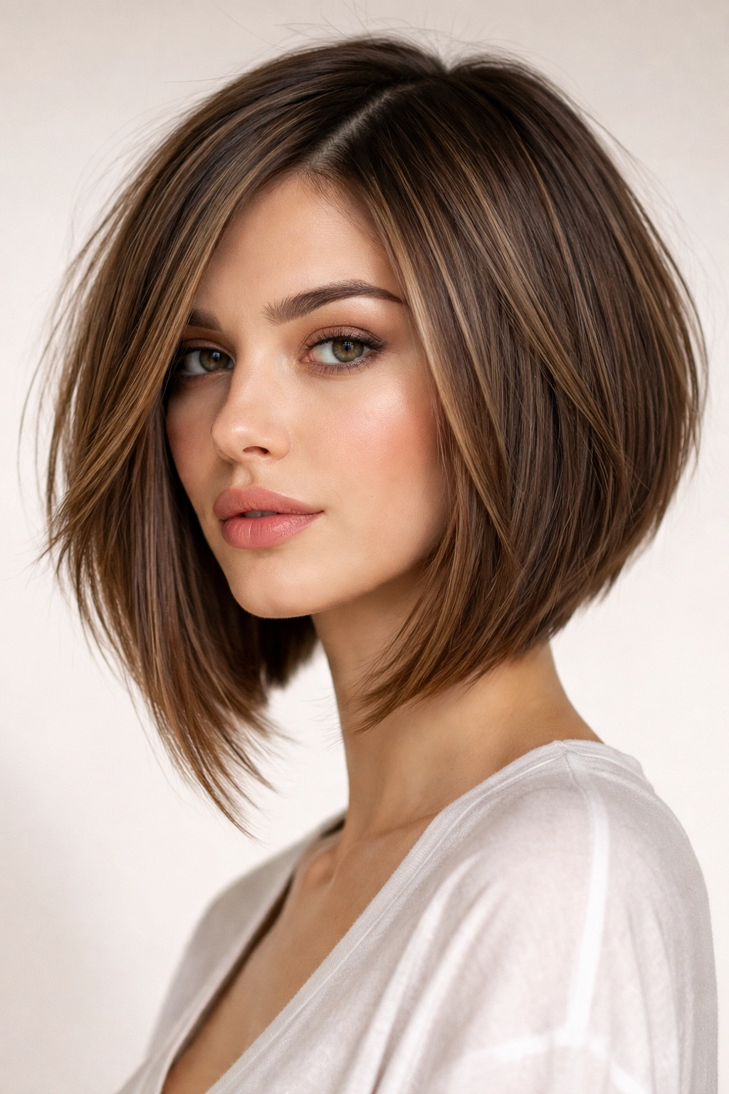 12 Short Haircuts With Long Layers That Flow Nicely 6 Angled bob with long layered pieces and sharp silhouette.