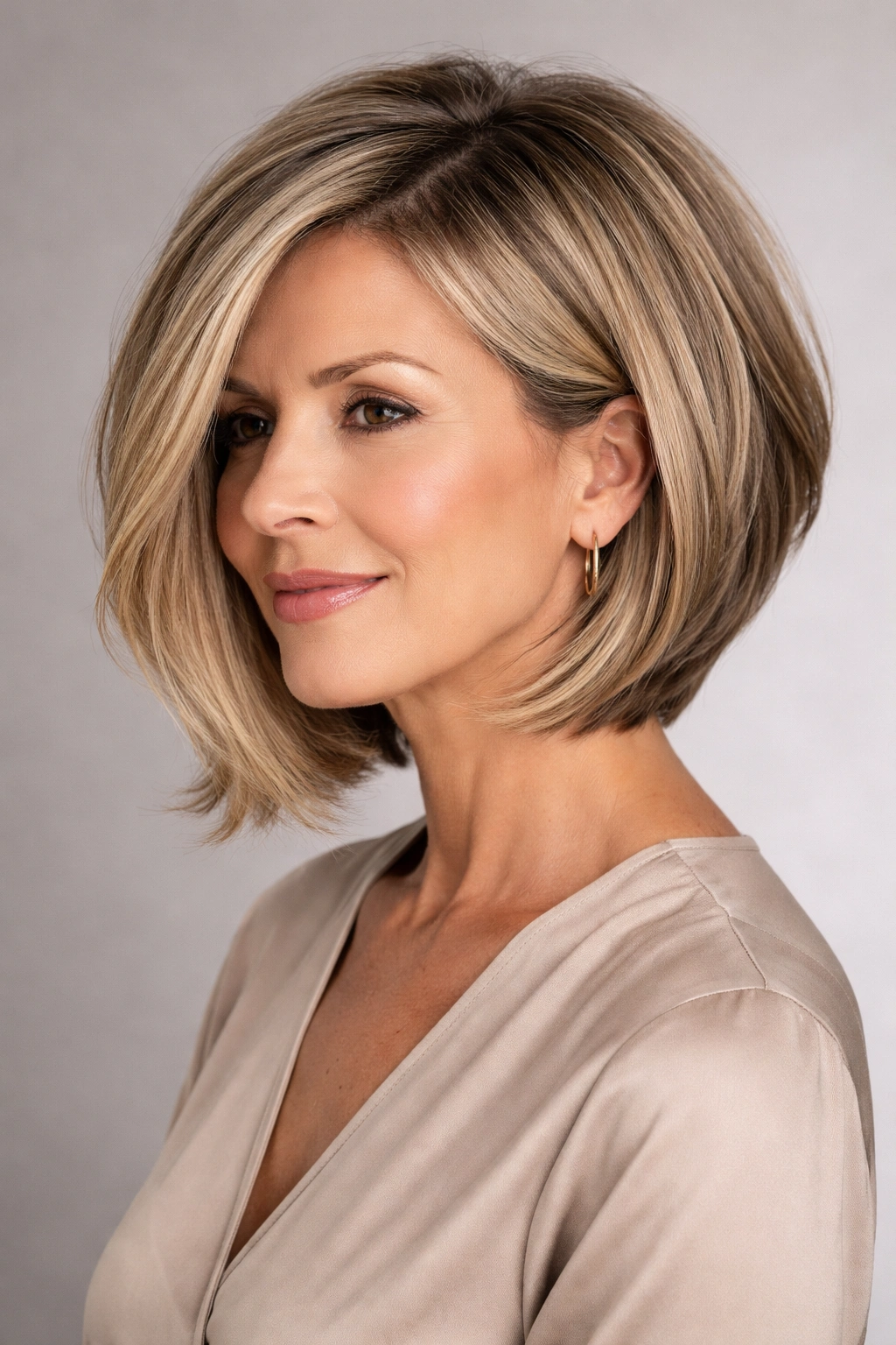 Angled bob with movement on thick hair
