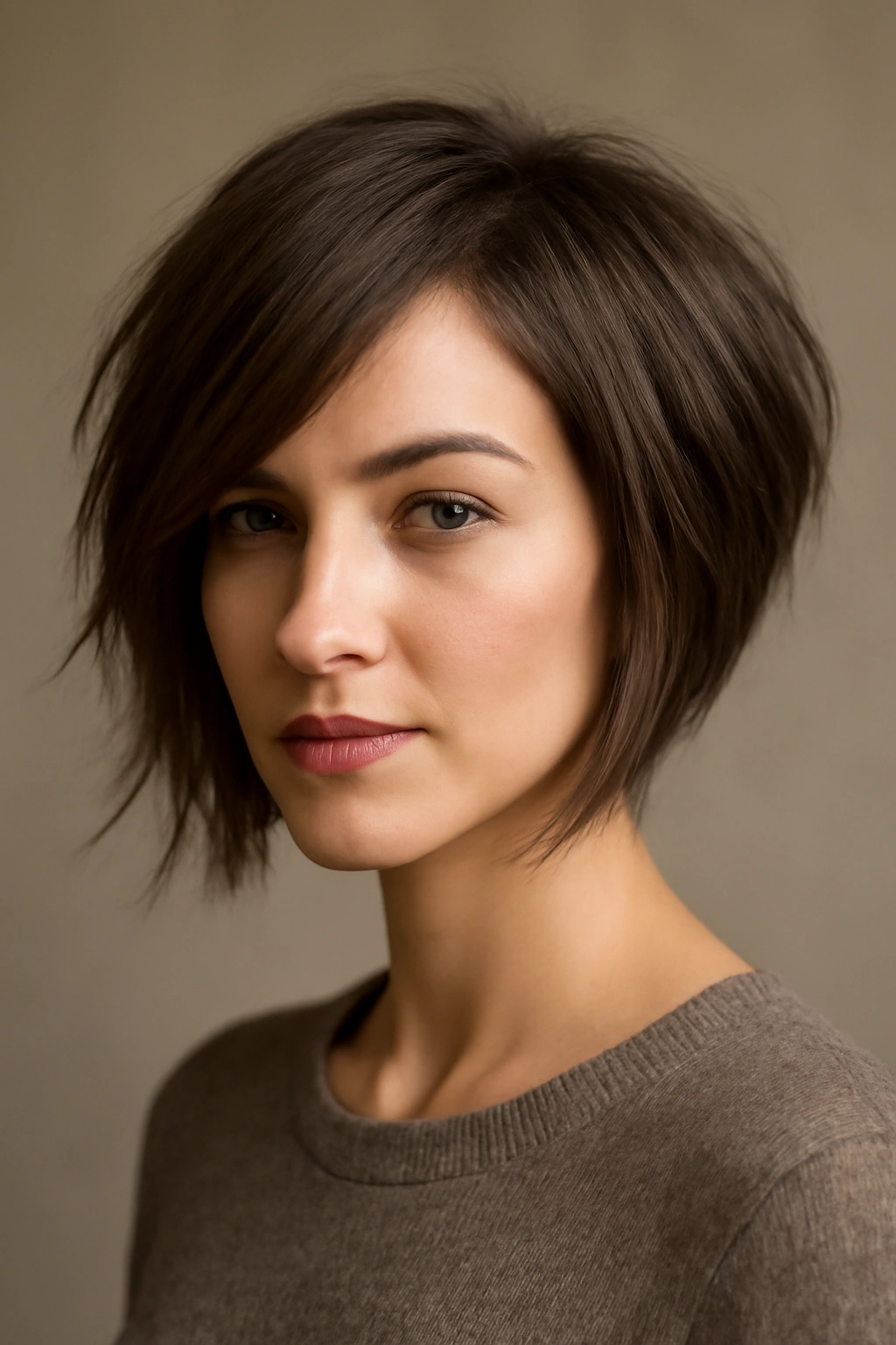 12 Short Haircuts Shaped For A Diamond Face 9 Angled bob with razor-cut layers showing longer front and shorter back