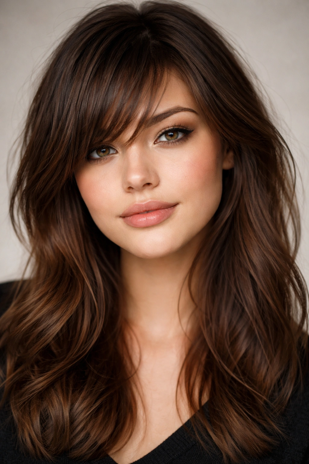 Angled fringe with diagonal lines across the forehead