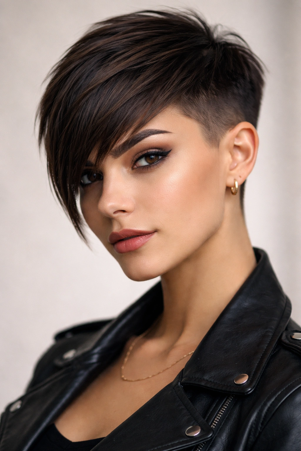 Angled front pixie with longer front pieces and faded sides