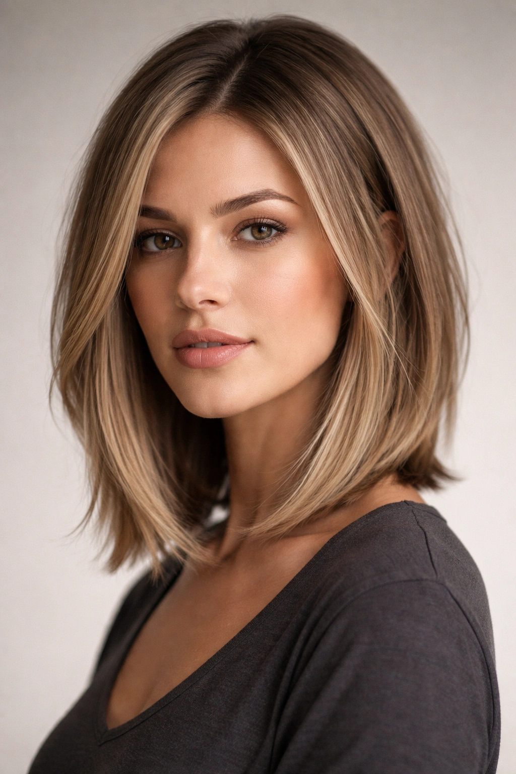 25 Medium Length Hairstyles That Suit Everyone 19 Close-up of angled haircut with longer front pieces framing the face