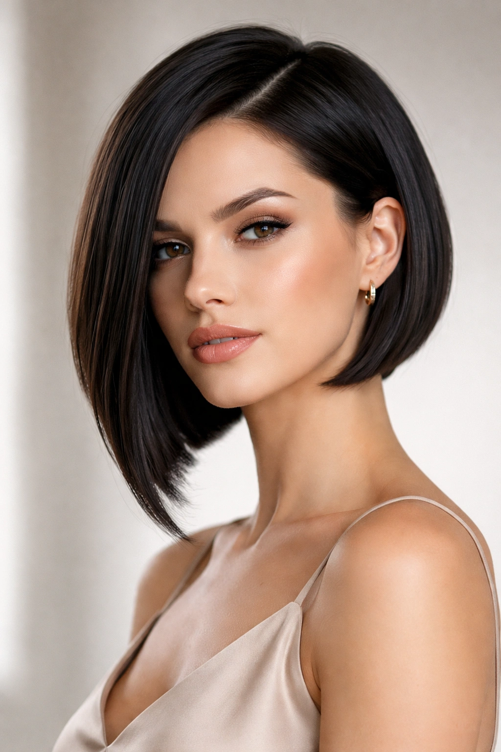 15 Short Haircuts That Look Great Without Bangs 4 Sleek angular bob with sharp asymmetrical lines and no bangs