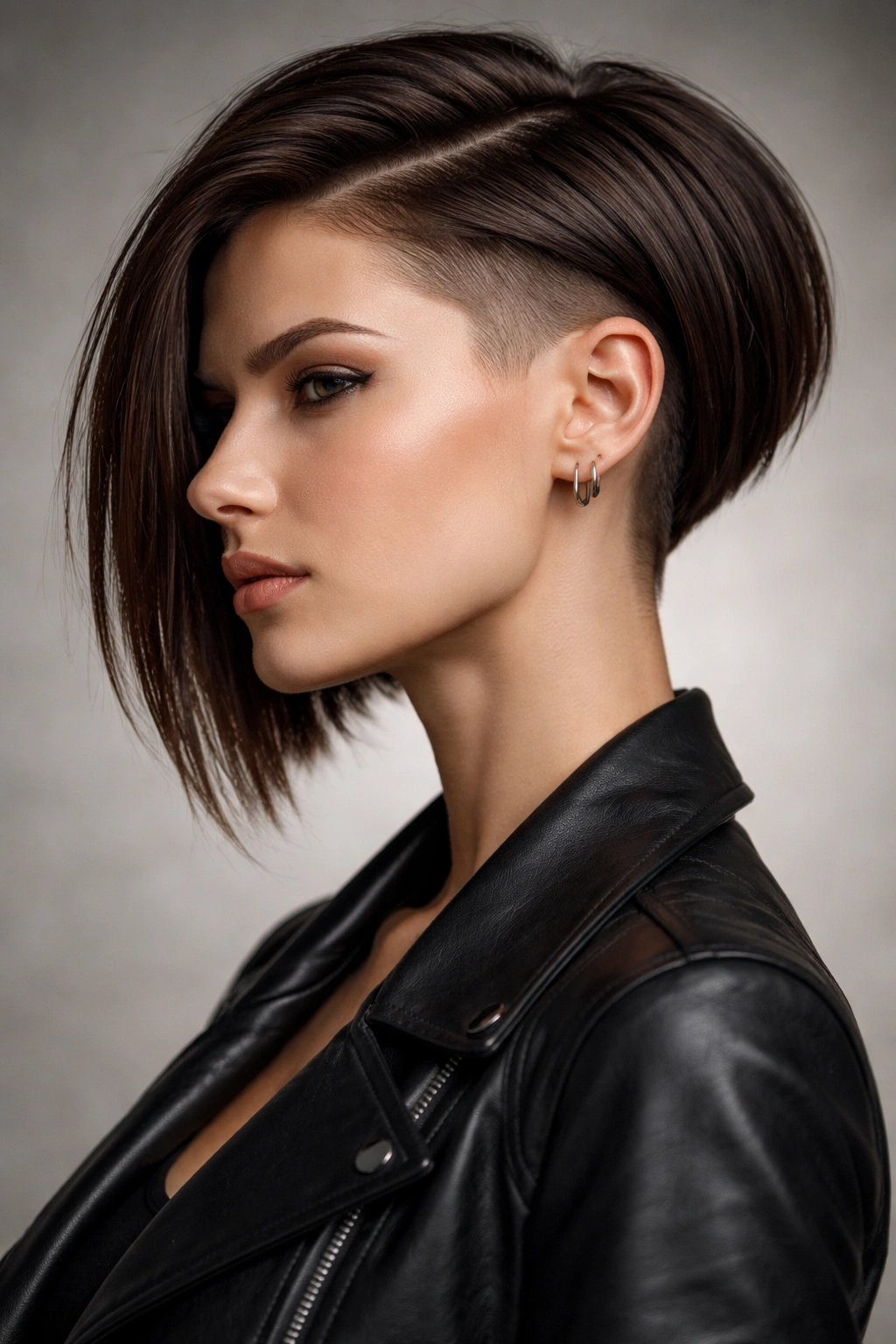 Angular bob with undercut featuring longer front pieces and shaved sides