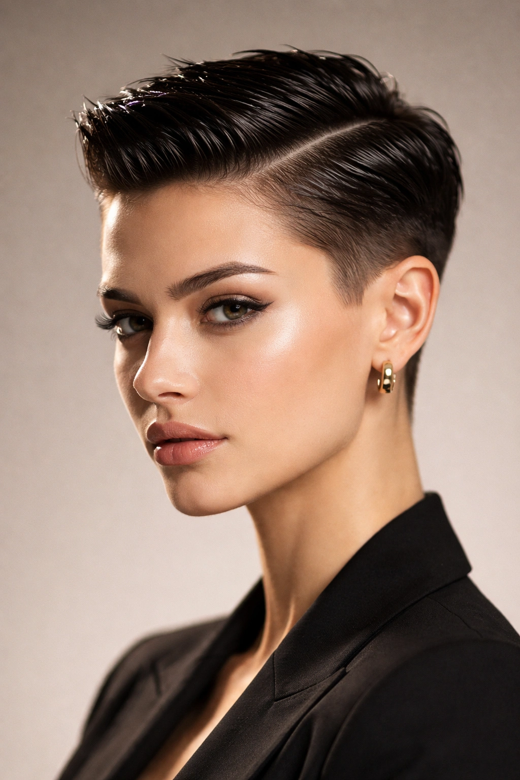 Angular crop slicked with gel showing sharp geometric lines