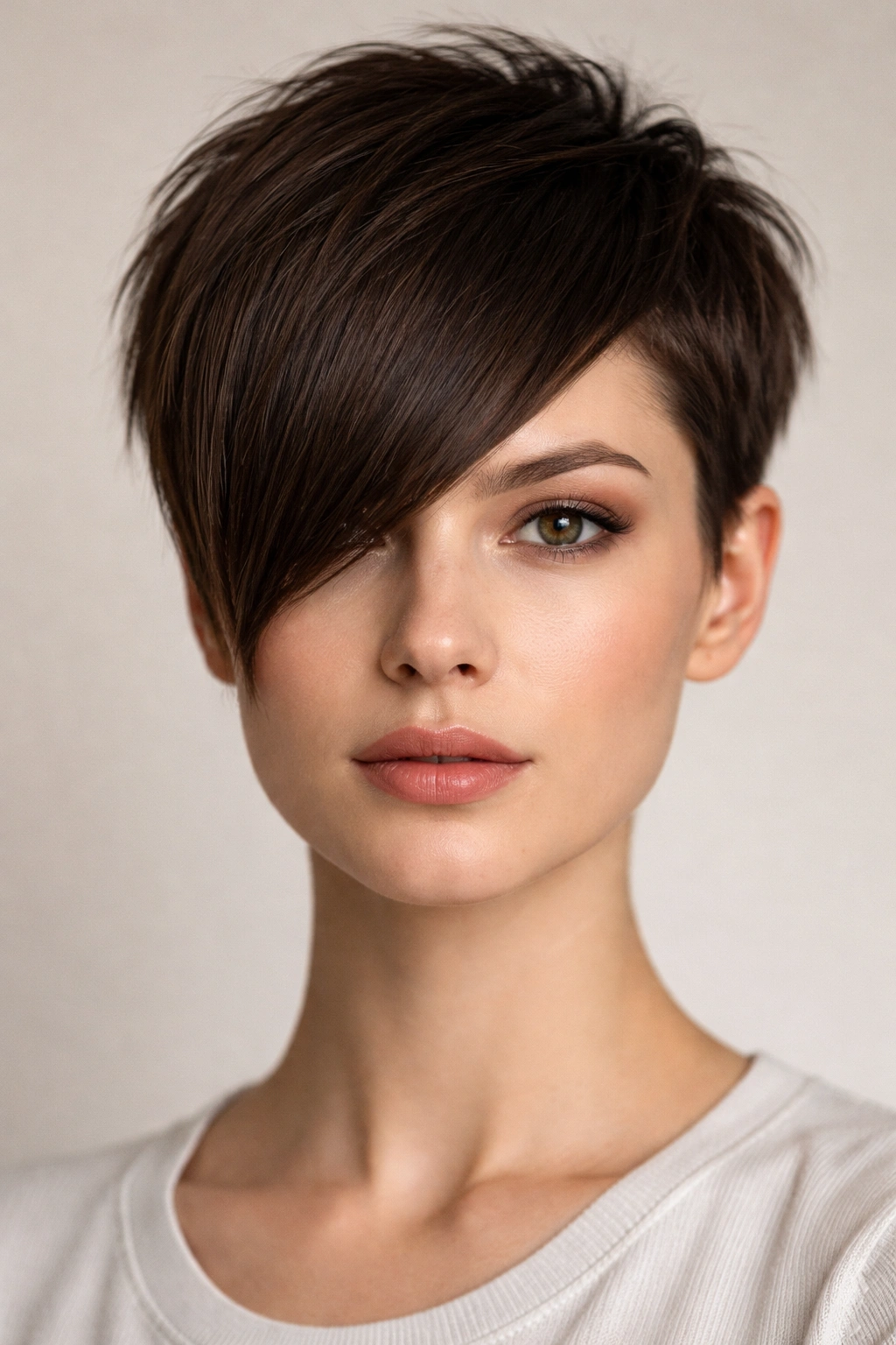 12 Travel Friendly Short Hairstyles That Pack Well 11 Frontal view of angular fringe with sharp angled bangs