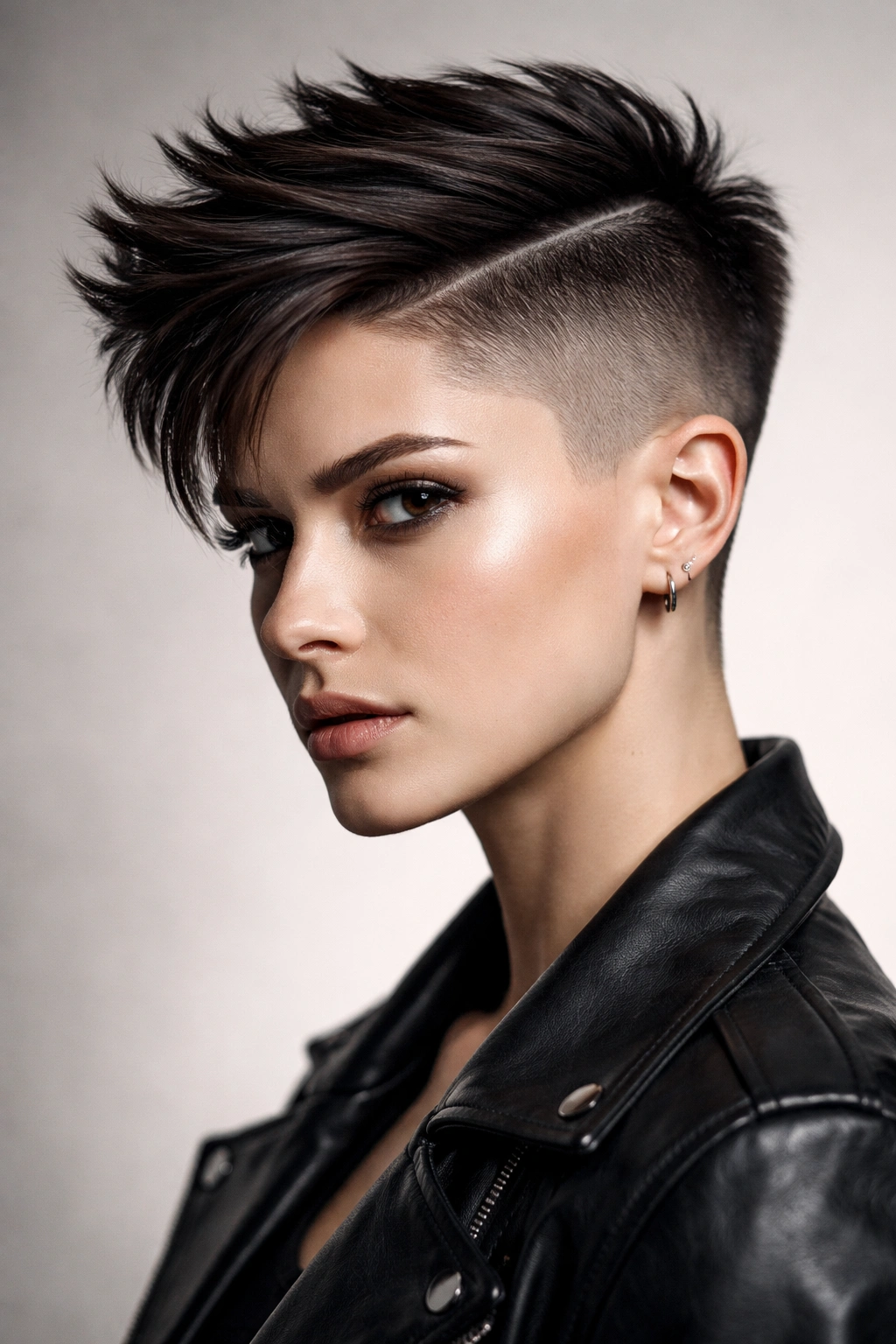 Close-up of an angular undercut with geometric top and faded sides