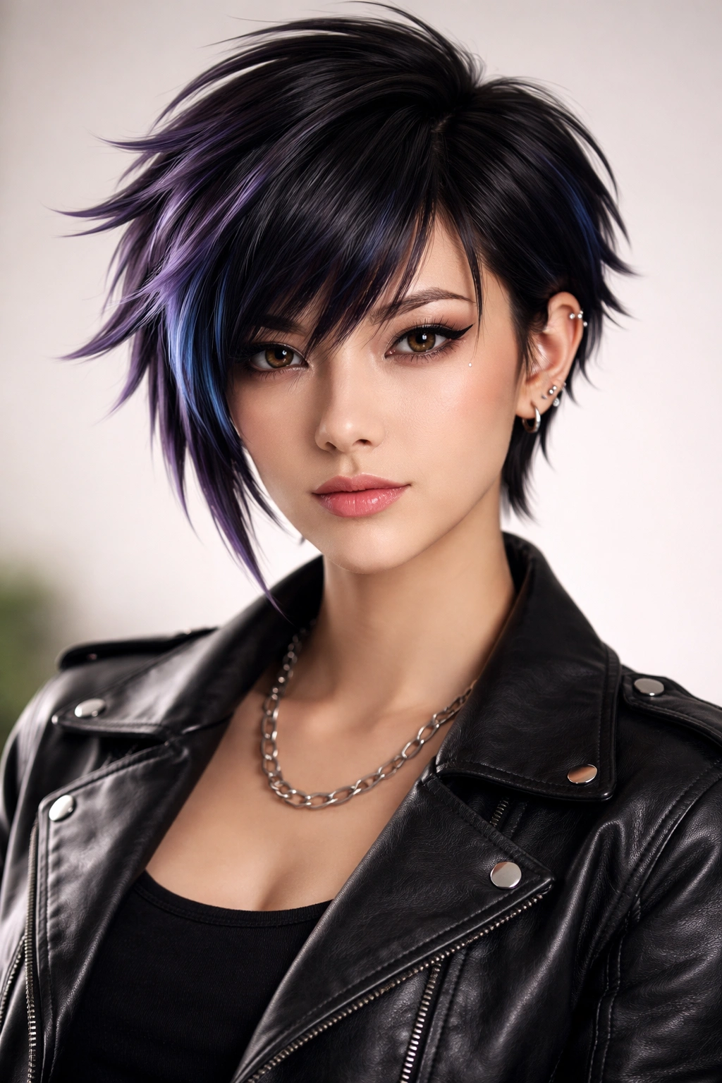 Portrait of a person with bold anime-inspired short haircut