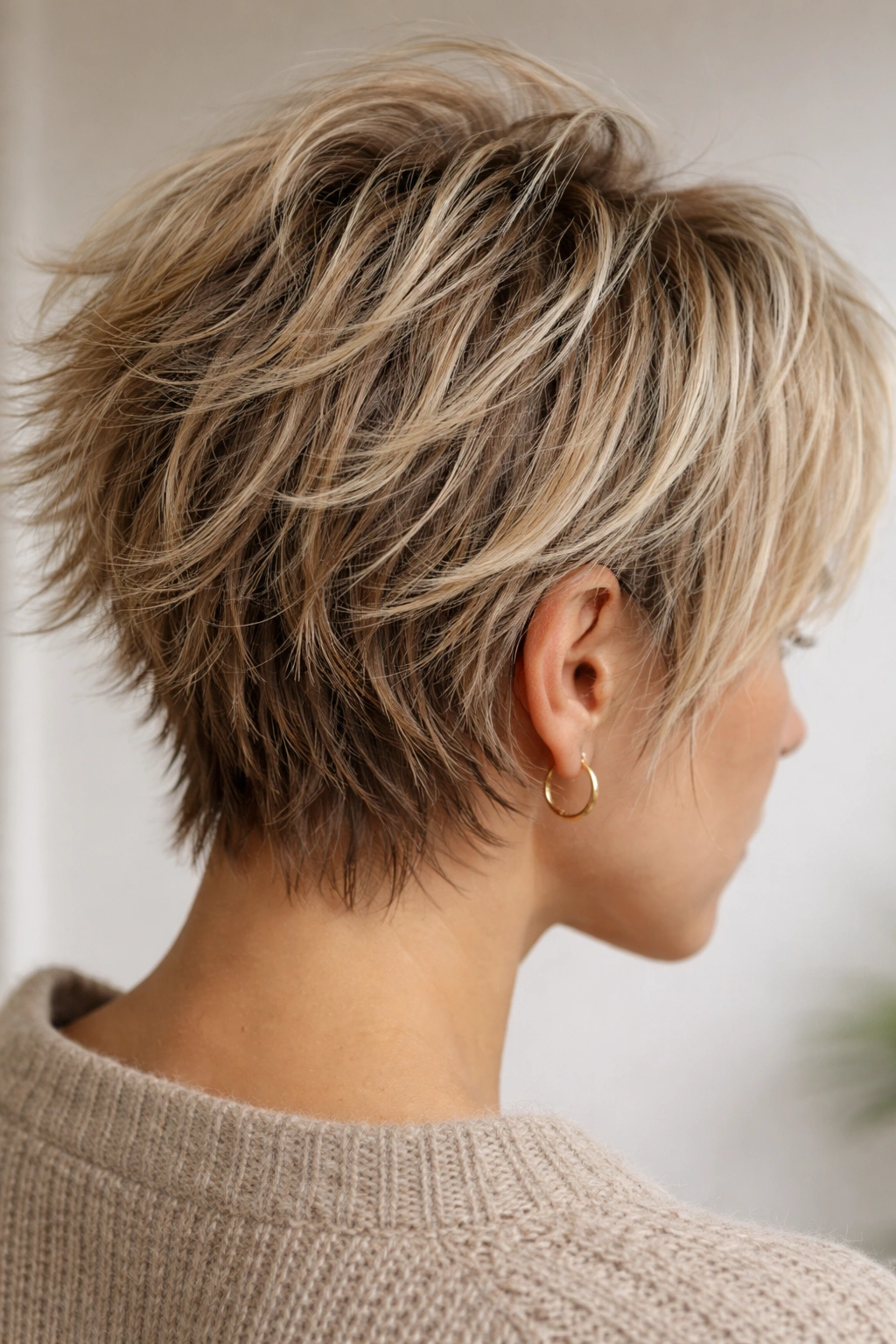 Very short layered hair showing porosity and texture