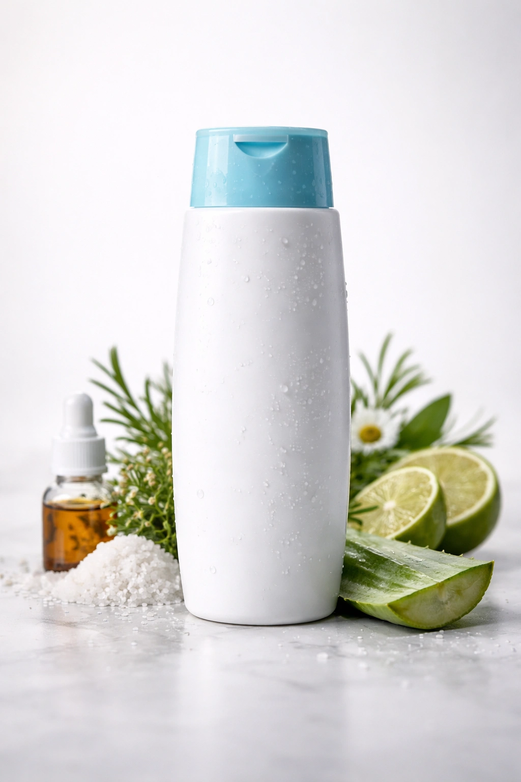 Unbranded medicated anti-dandruff shampoo bottle on plain background