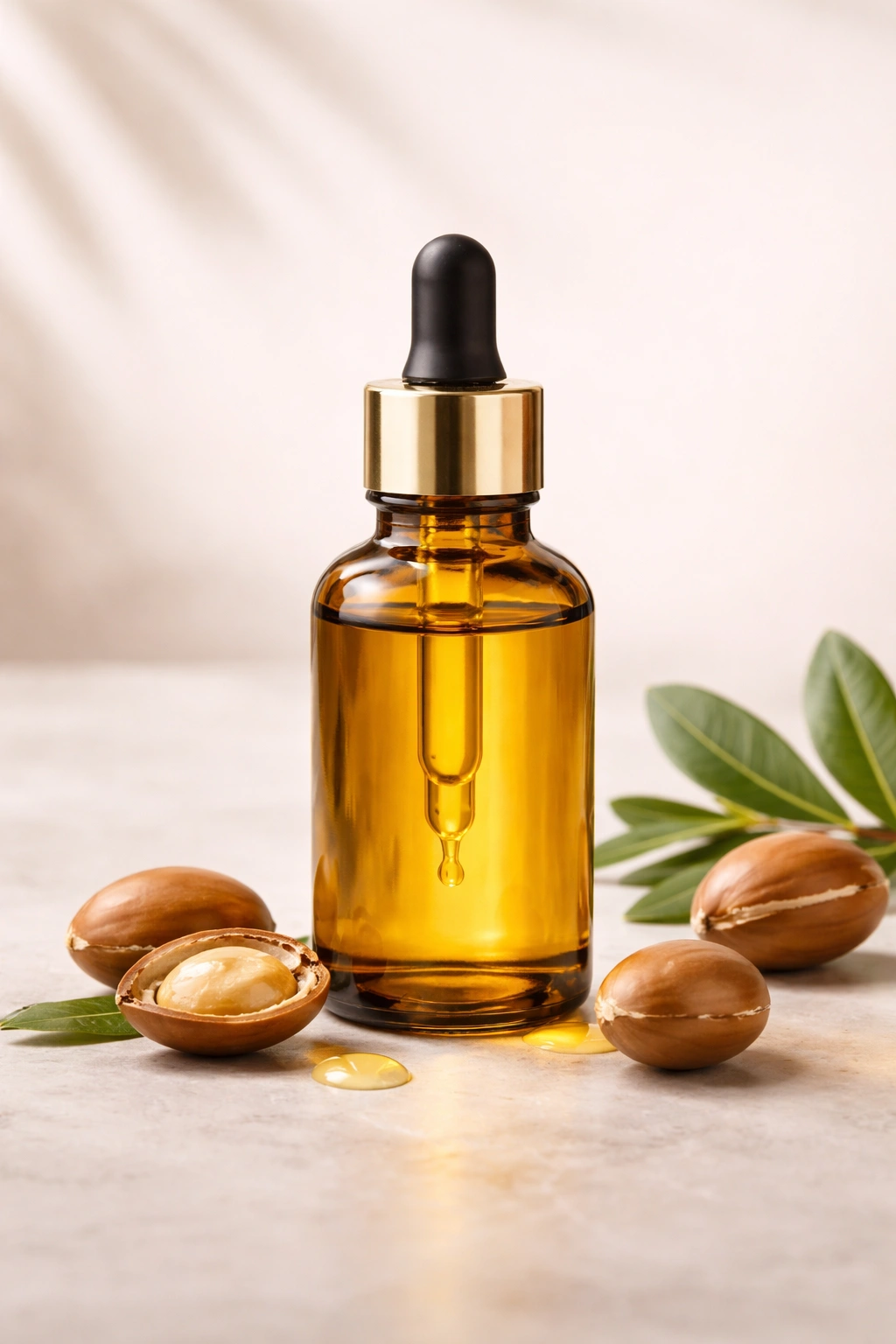 Argan oil bottle on a clean background with soft lighting