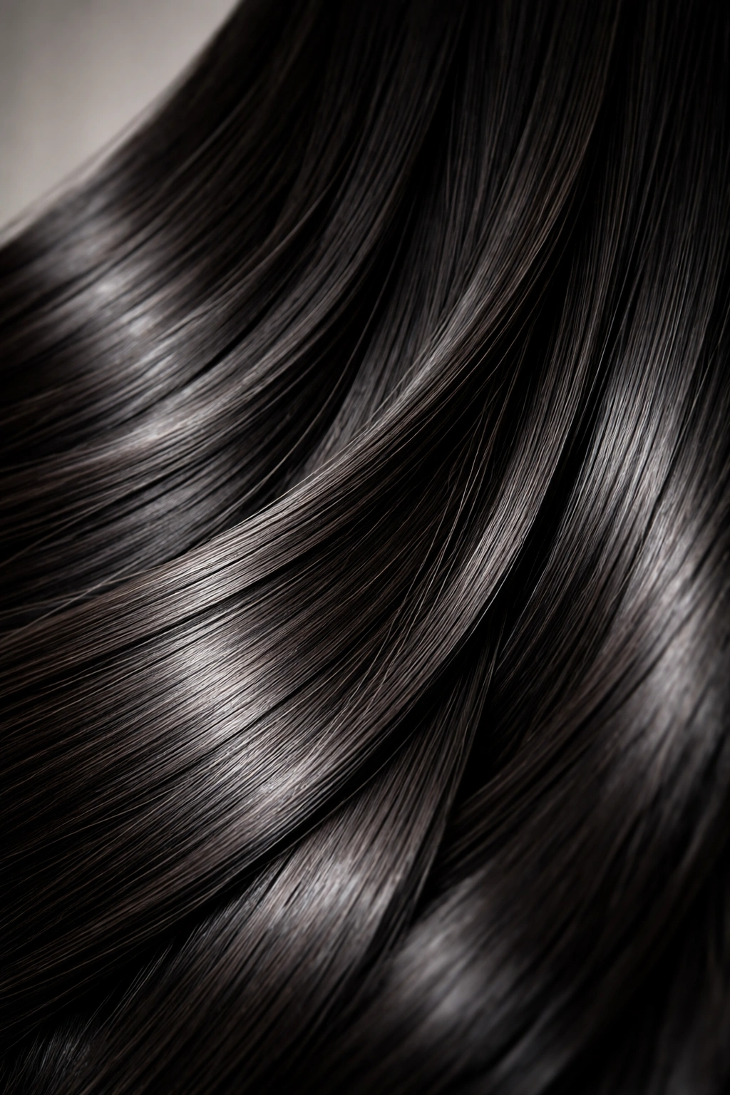 Close-up of thick, straight hair strands with high shine